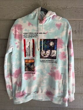 Offbeat Tie-Dye Graphic Hoodie with Mixed Art Patches